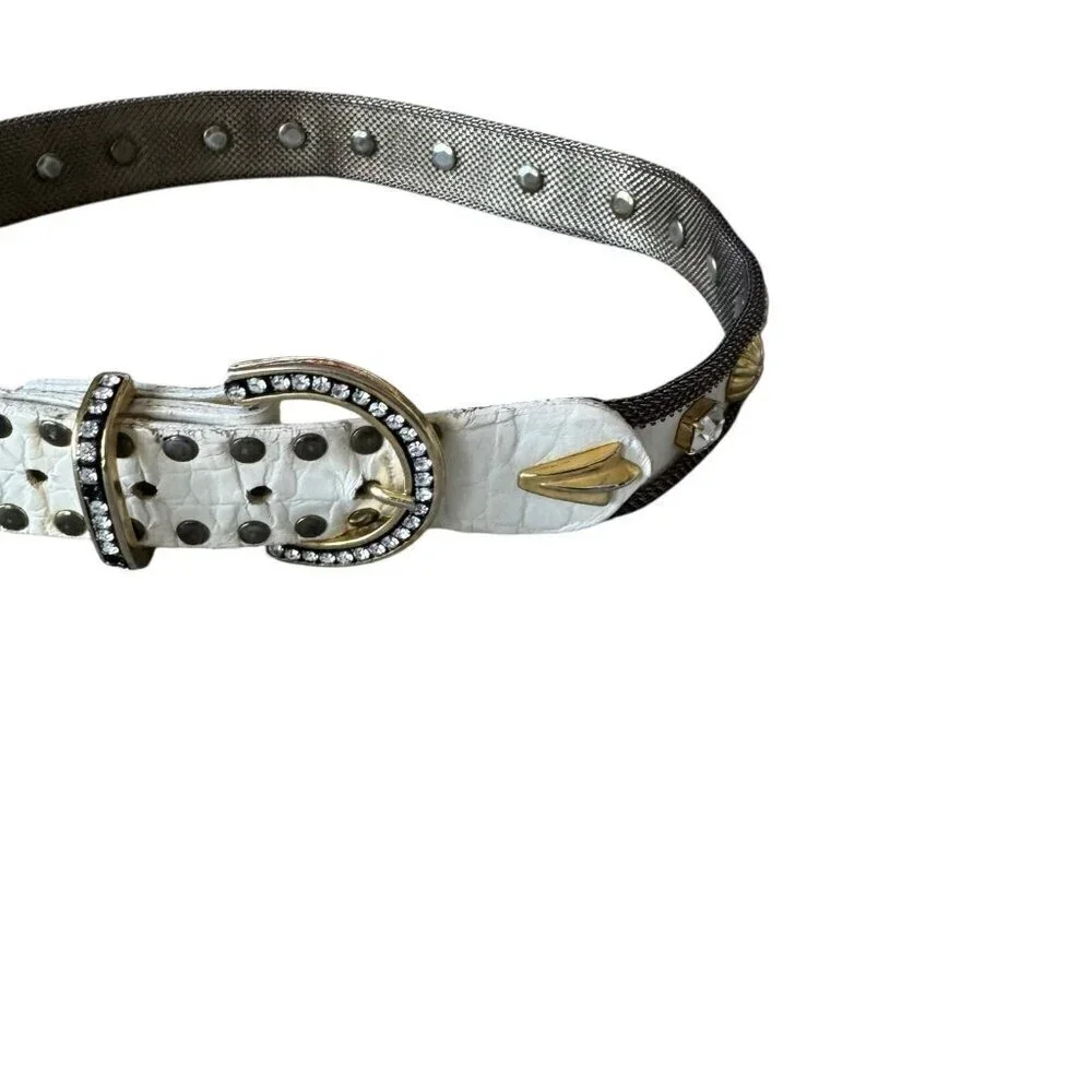 Vintage Sand Castle NY white leather belt studded studs embellished womens med